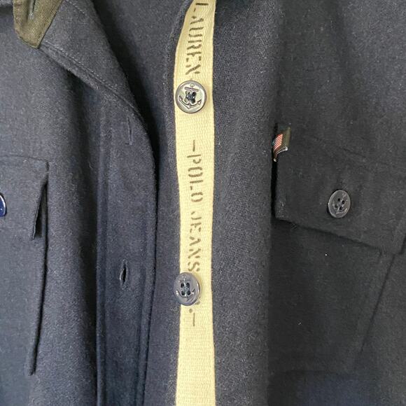 Ralph Lauren Polo Jeans Med Navy Wool Blend Button Shirt Jacket Preppy Cabincore - Picture 7 of 12